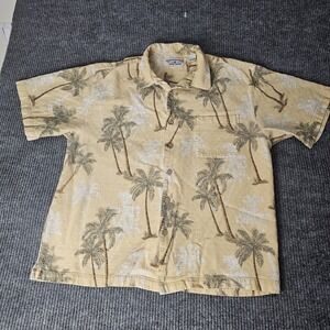 Boca‎ Classics Shirt Mens Large Beige Hawaiian Palm Tree Button Up Short Sleeve
